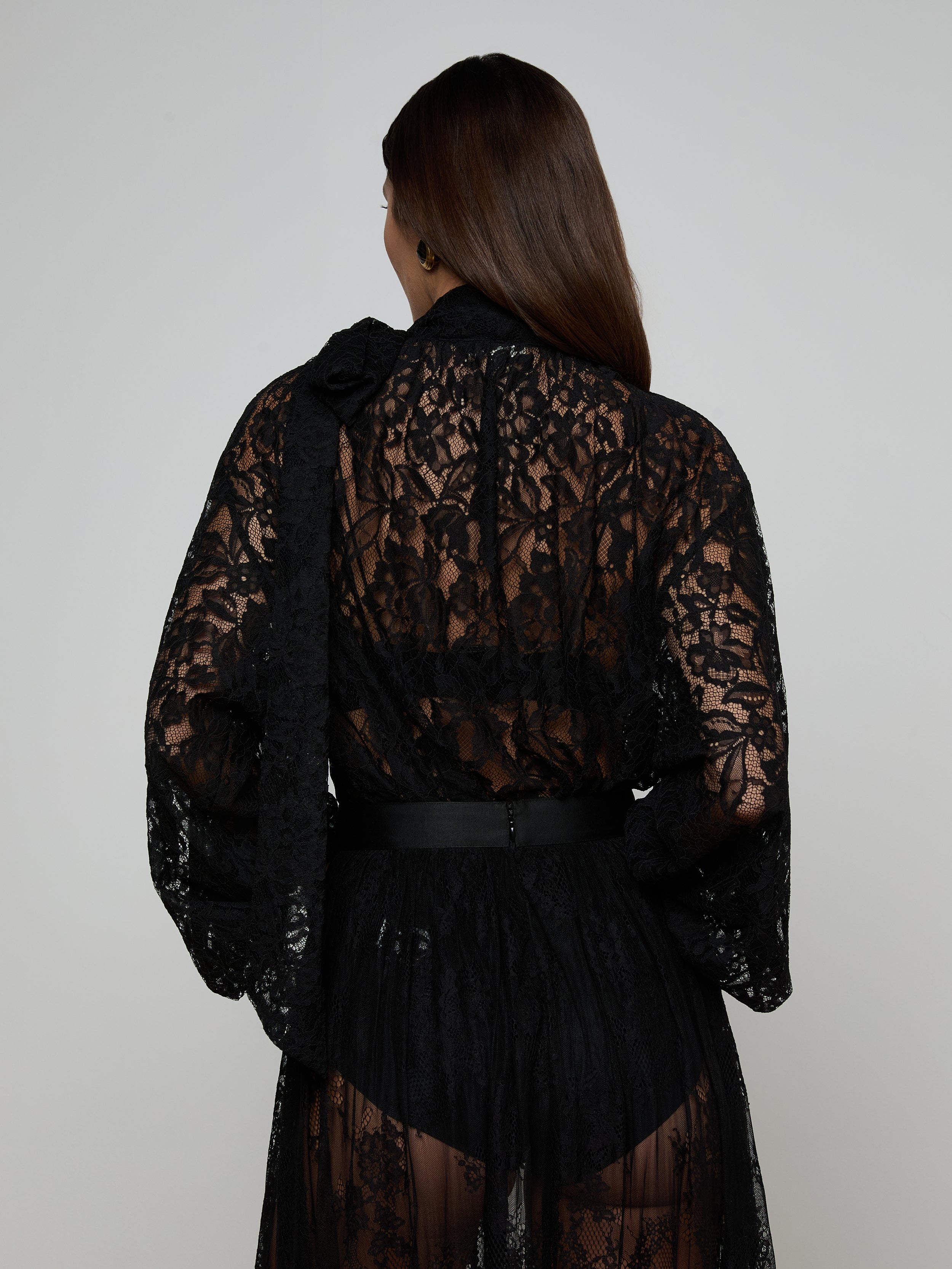 Rhett Oversized Lace Blouse Top In Black