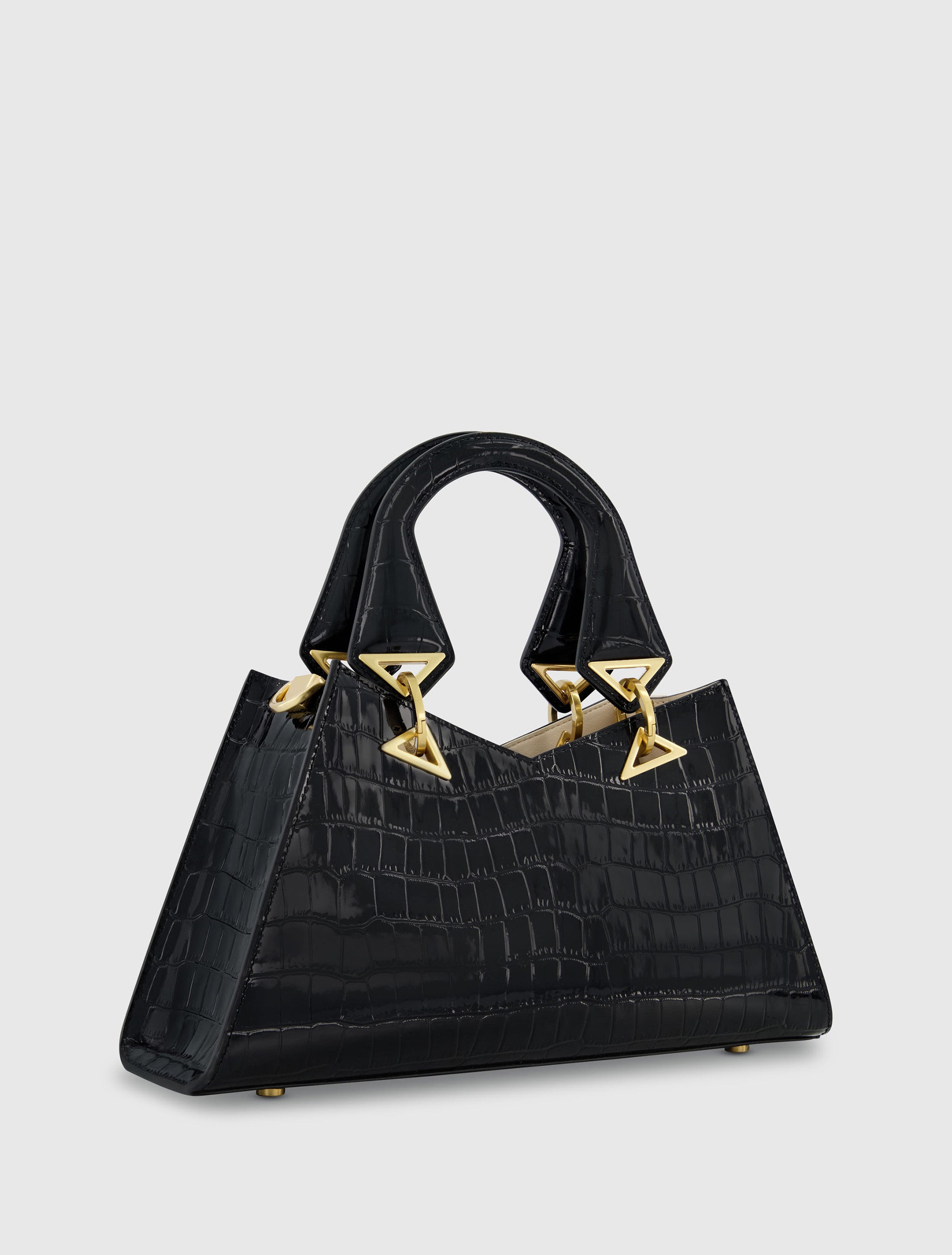 Crocodile Leather Handbag With Gold Hardware, Black, One Size