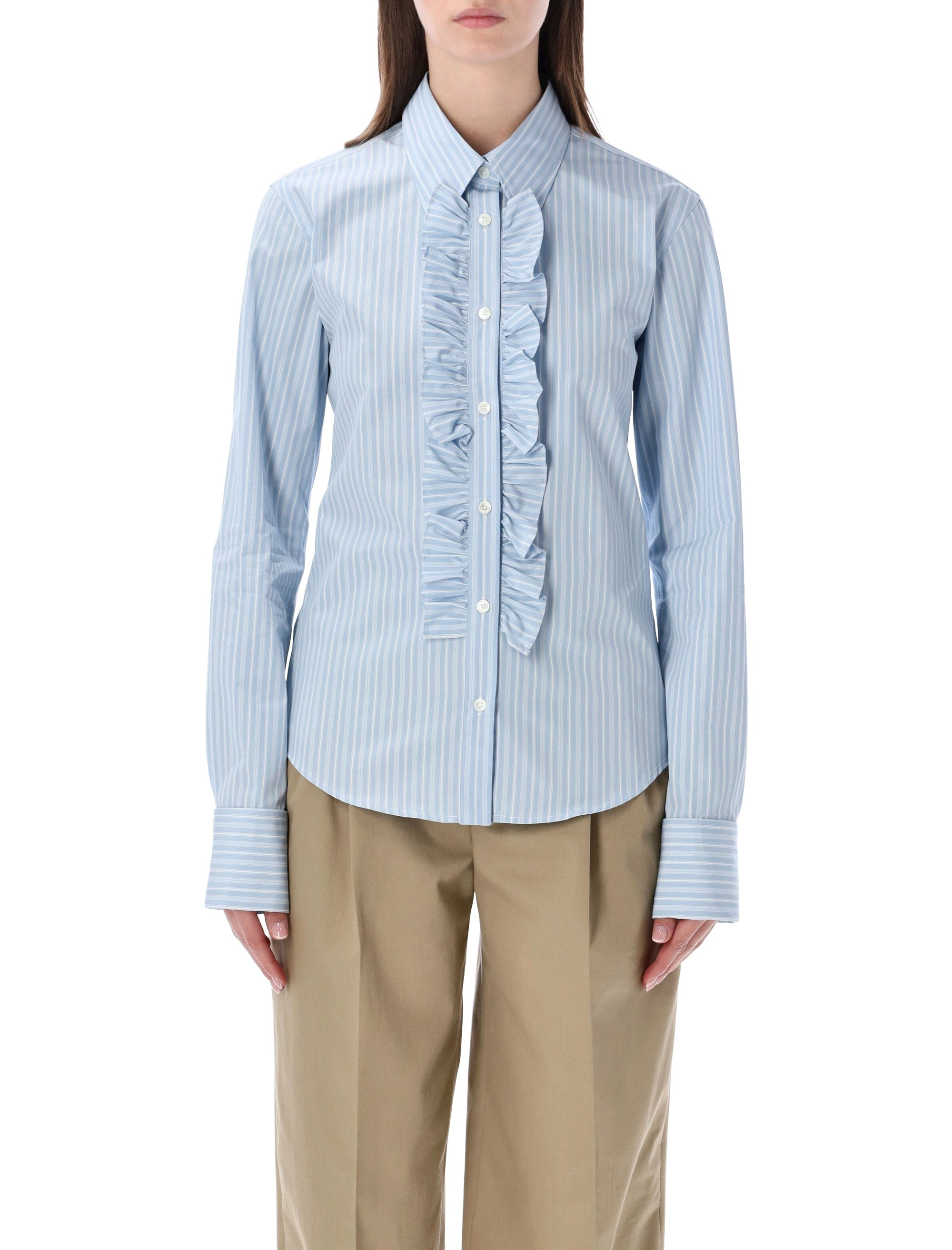 Cotton Long Sleeve Ruffled Adjusted Shirt