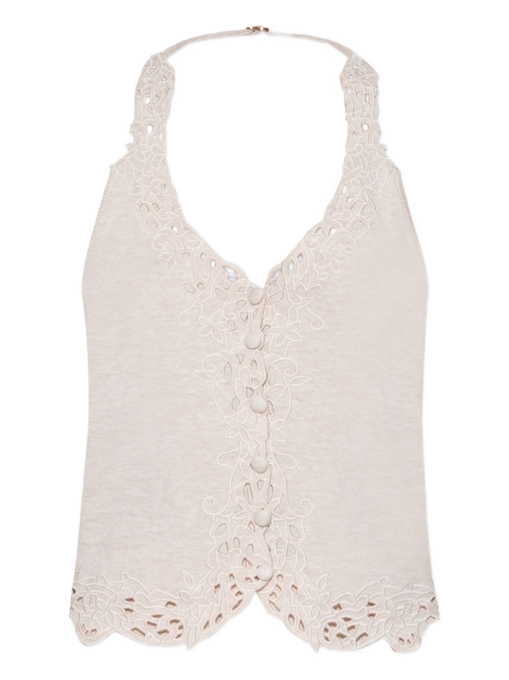 Embroidered button-front top - Neutrals
