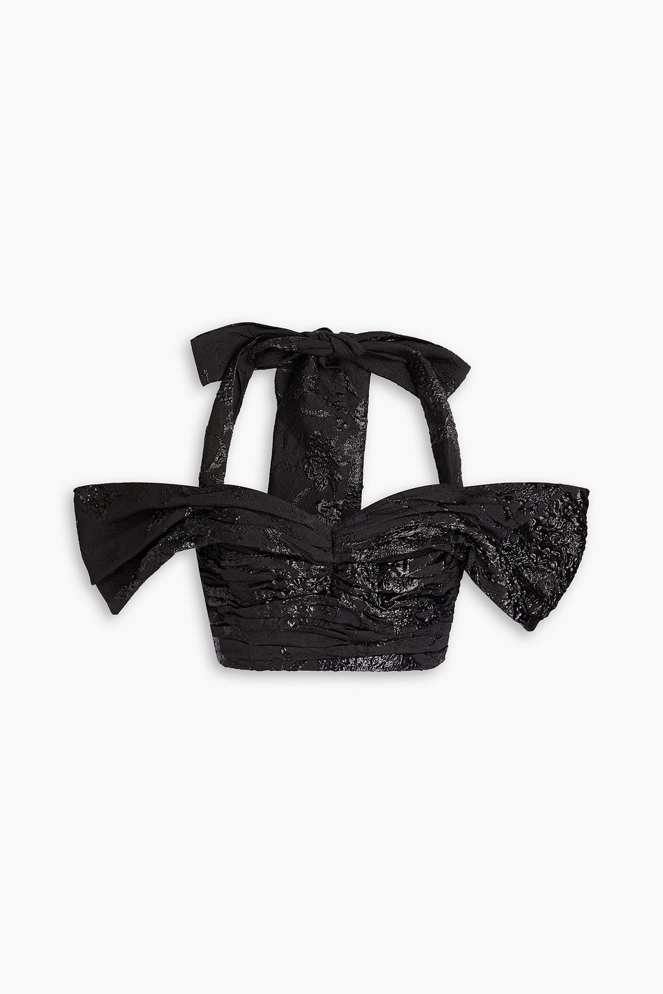 Cropped metallic jacquard halterneck top - Black - FR 36