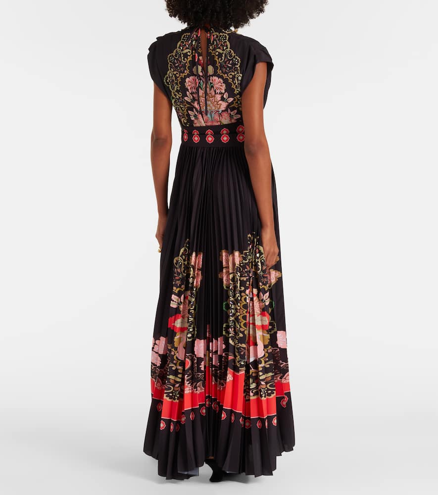 Accordion printed plissé maxi dress
