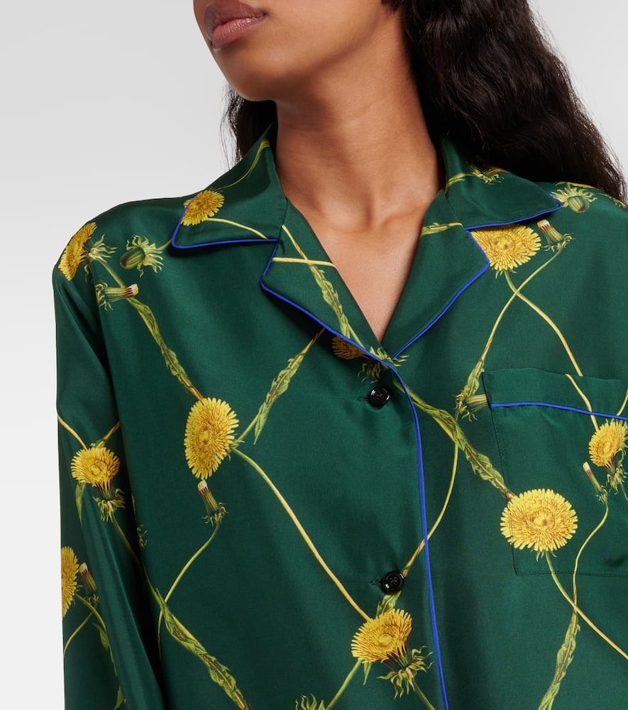 Floral silk poplin pajama shirt