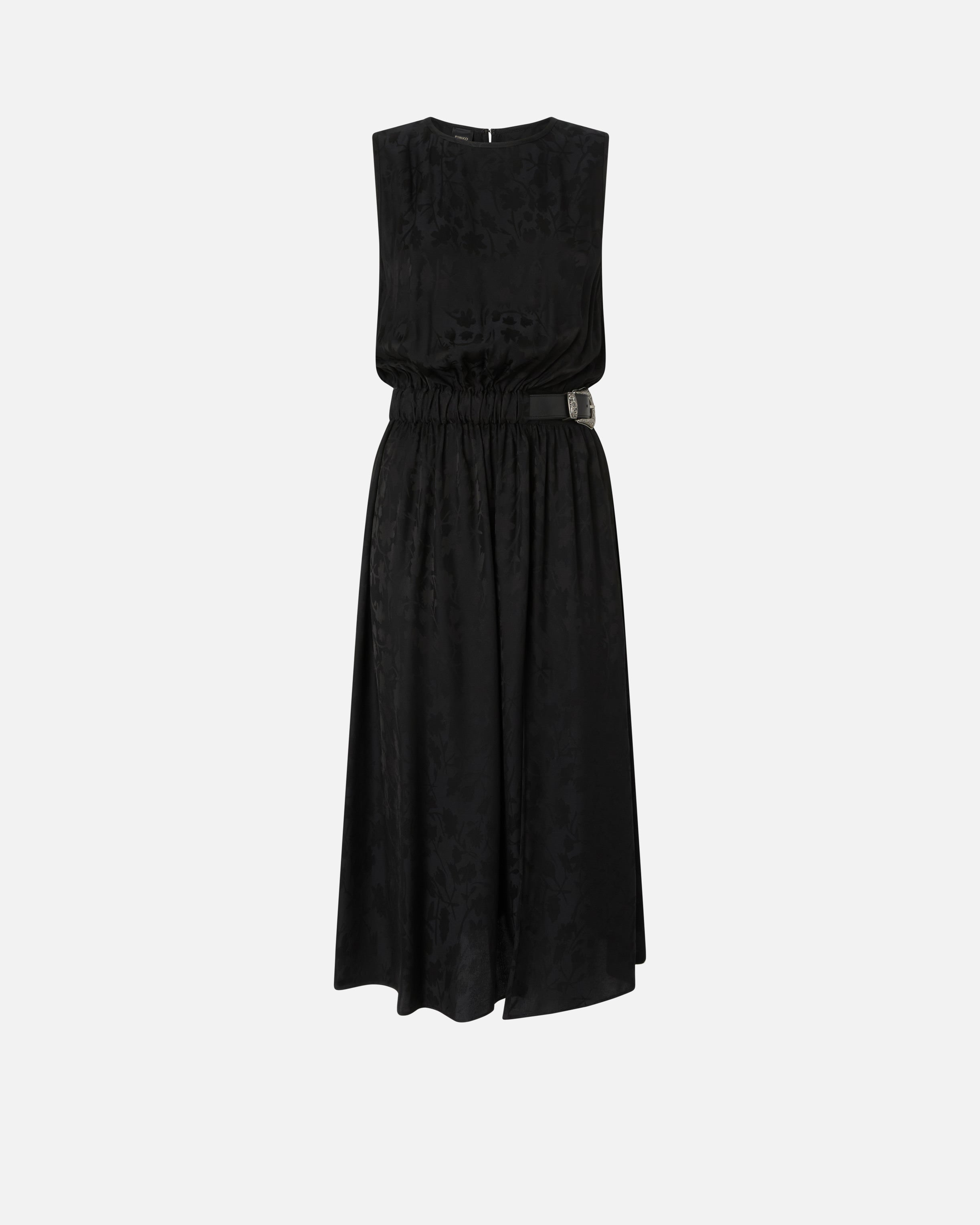 Sleeveless midi dress in floral jacquard with belt - 42