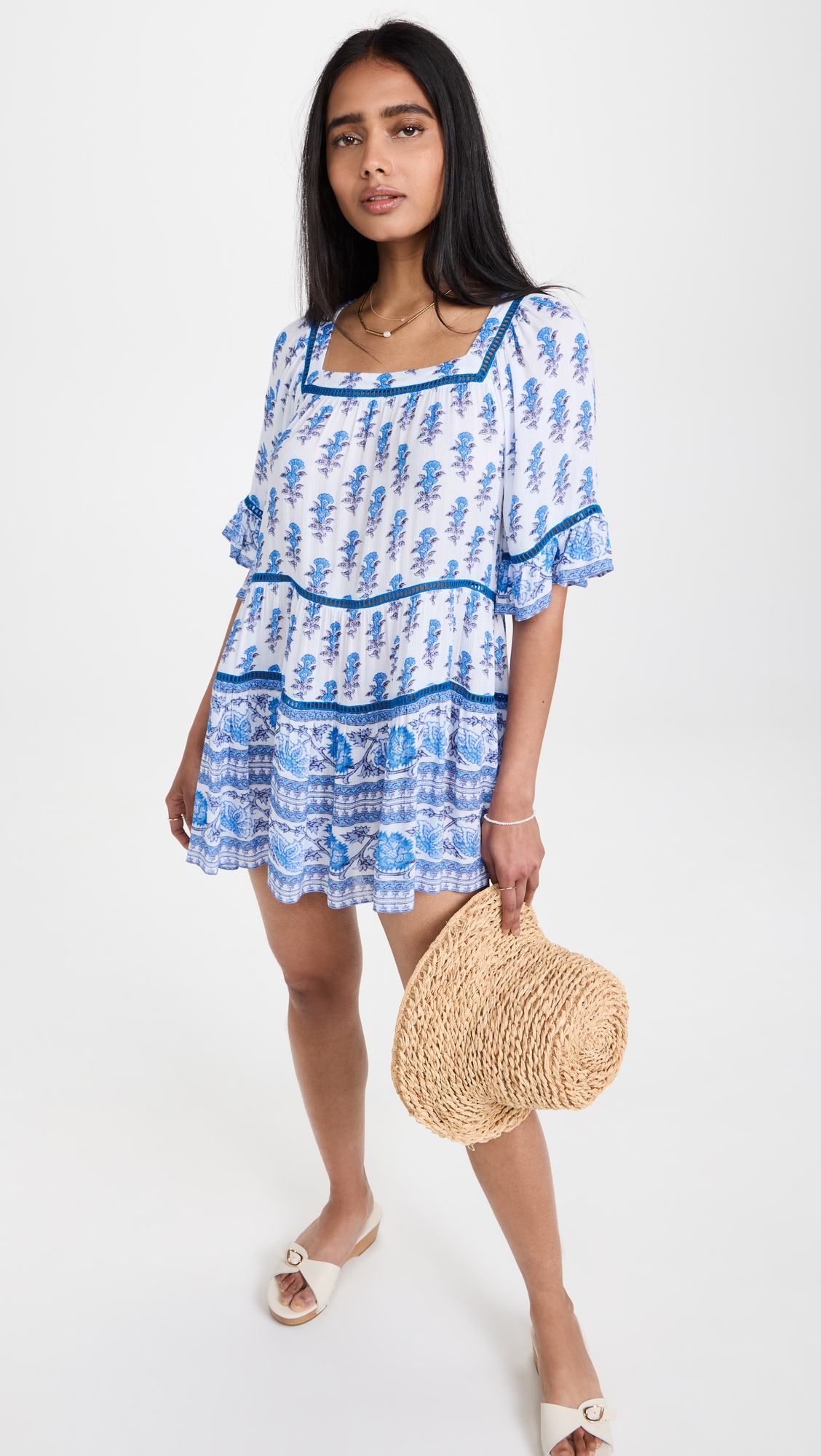 Drop Waist Border Print Dress Blue Border Print