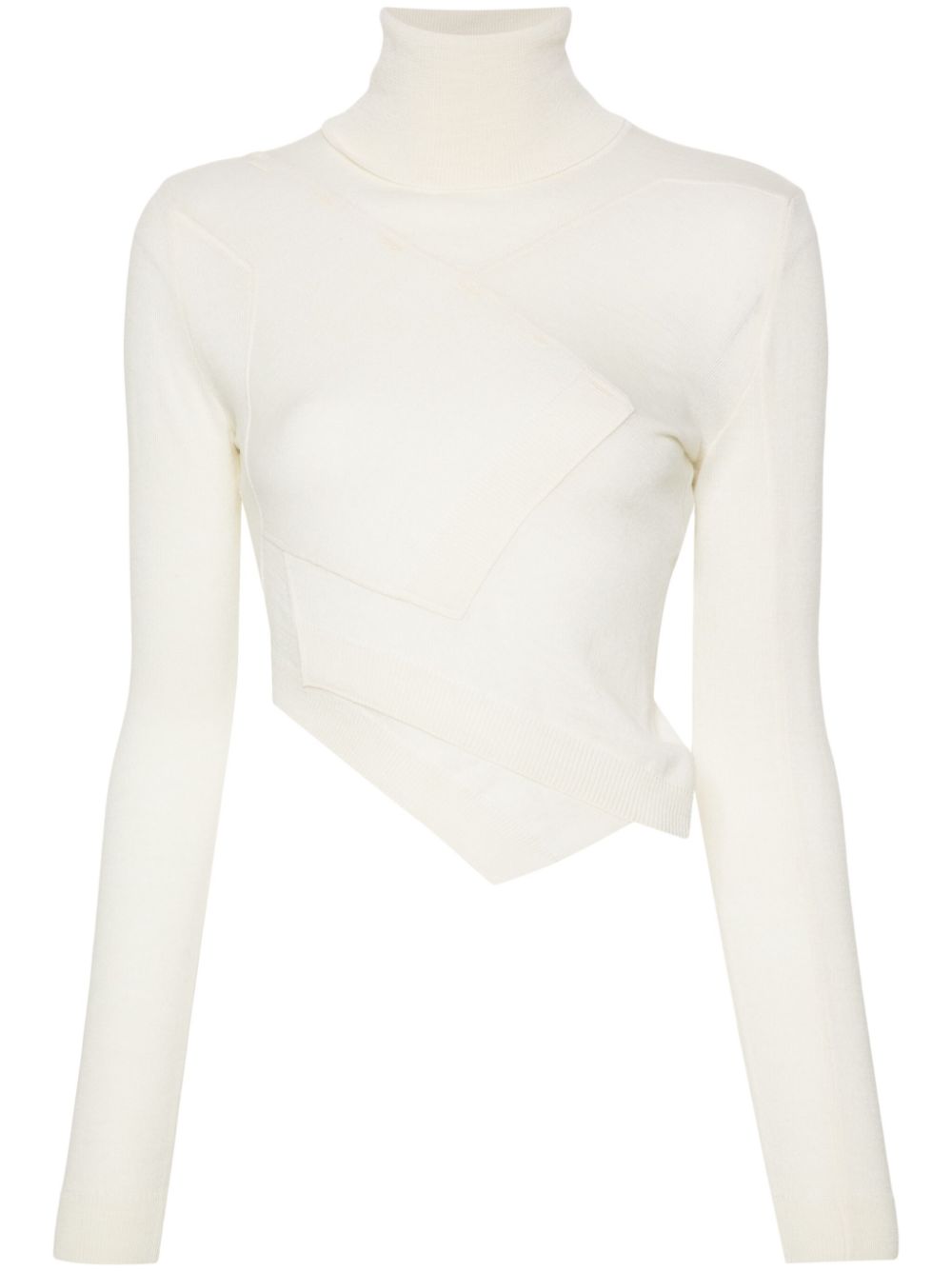 Asymmetric panelled roll-neck jumper - Green