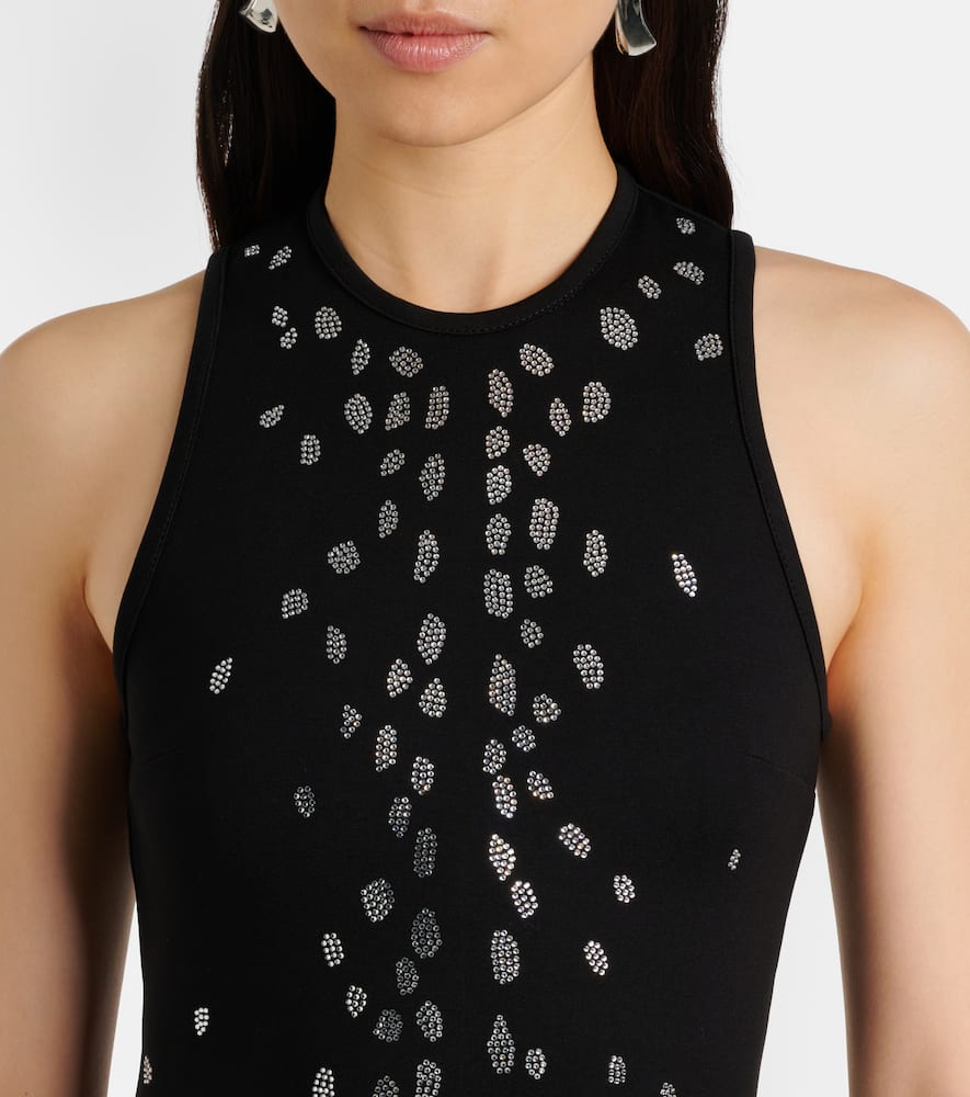 Crystal-embellished jersey minidress