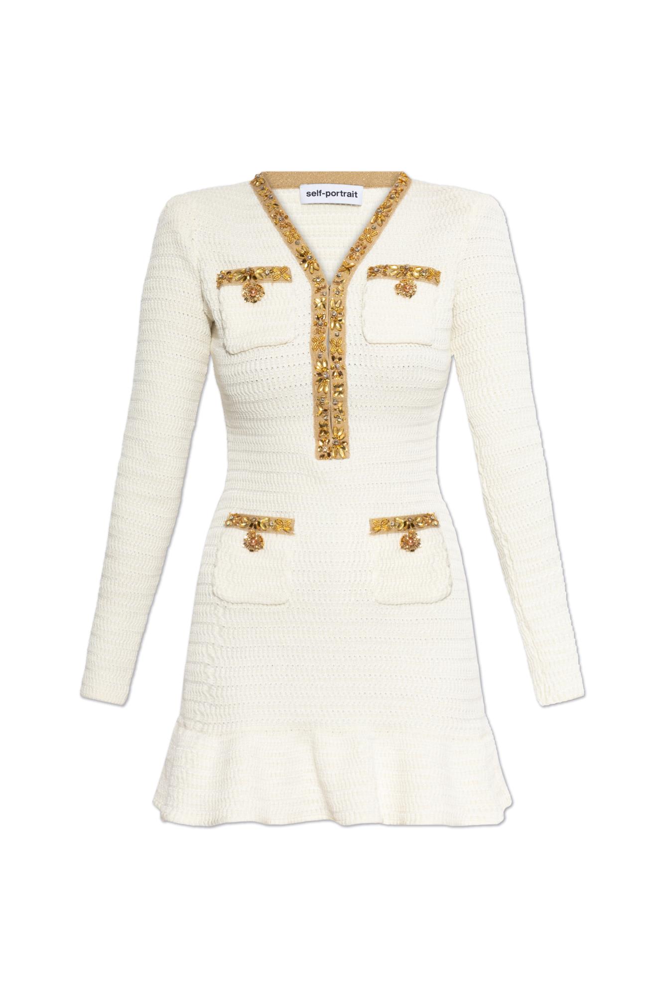 Lurex-detail knitted mini dress - Neutrals