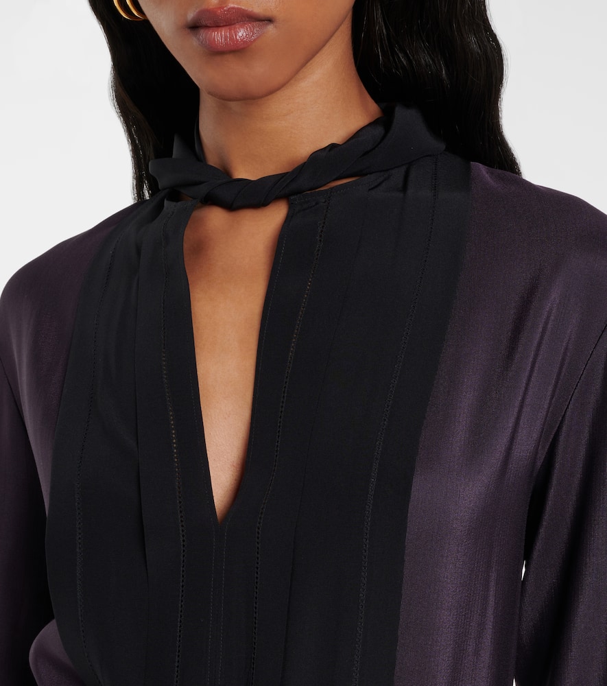 Pleated wool and silk midi dress