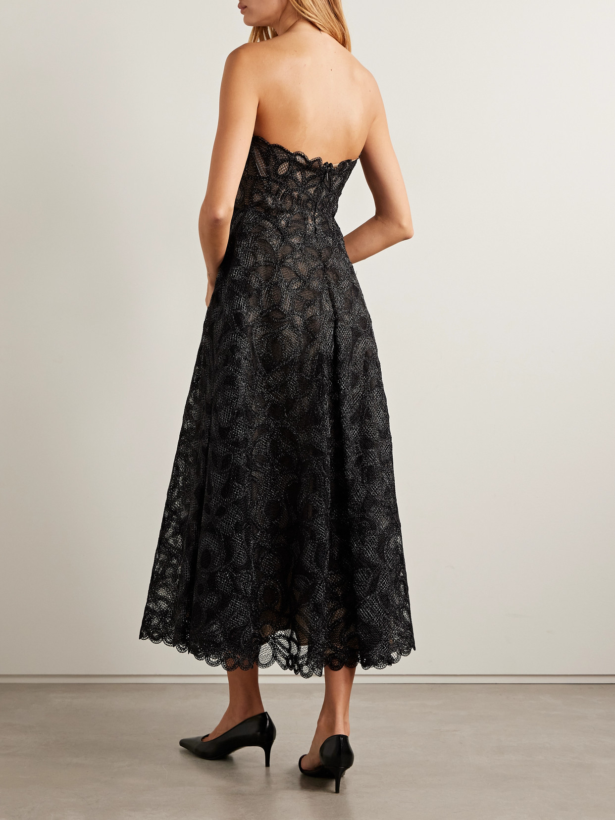 Elvina Strapless Metallic Guipure Lace Maxi Dress - Black