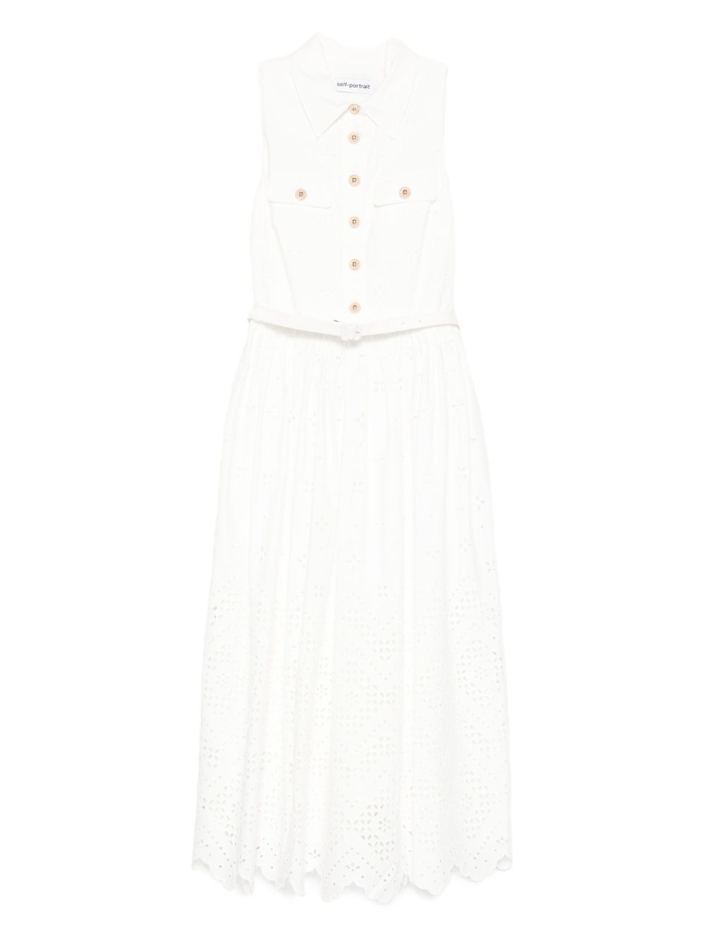 Embroidered belted dress - White