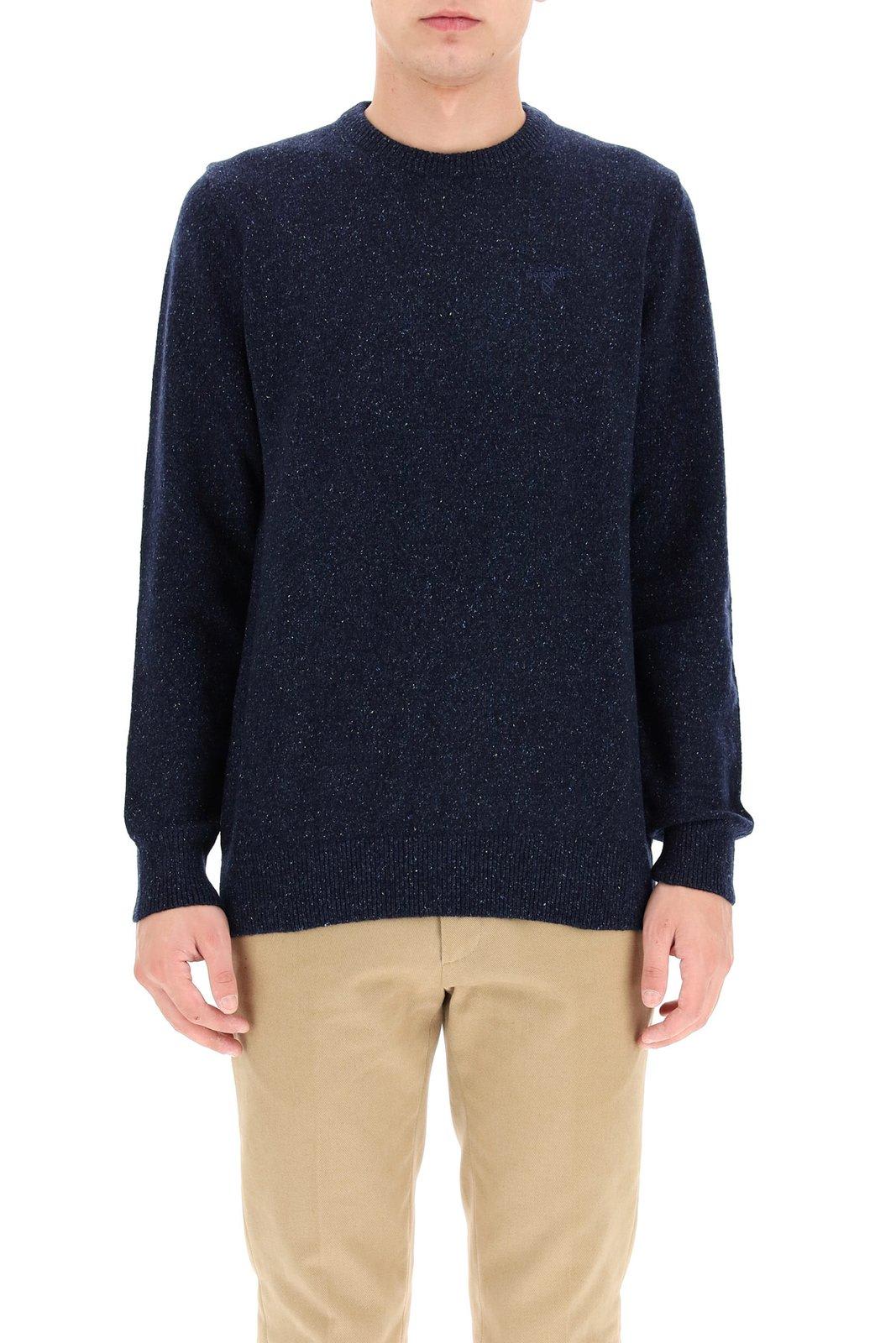 Mélange-effect logo-embroidered jumper - Blue