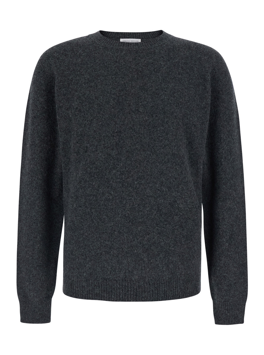 Virgin Wool Blend Crew Neck Sweater — Gray
