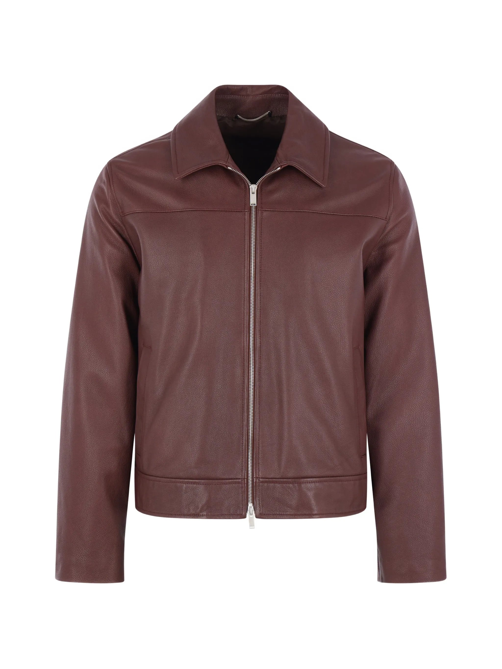 Men's Classic Collar 100% Calfskin Leather Zip-Front Jacket