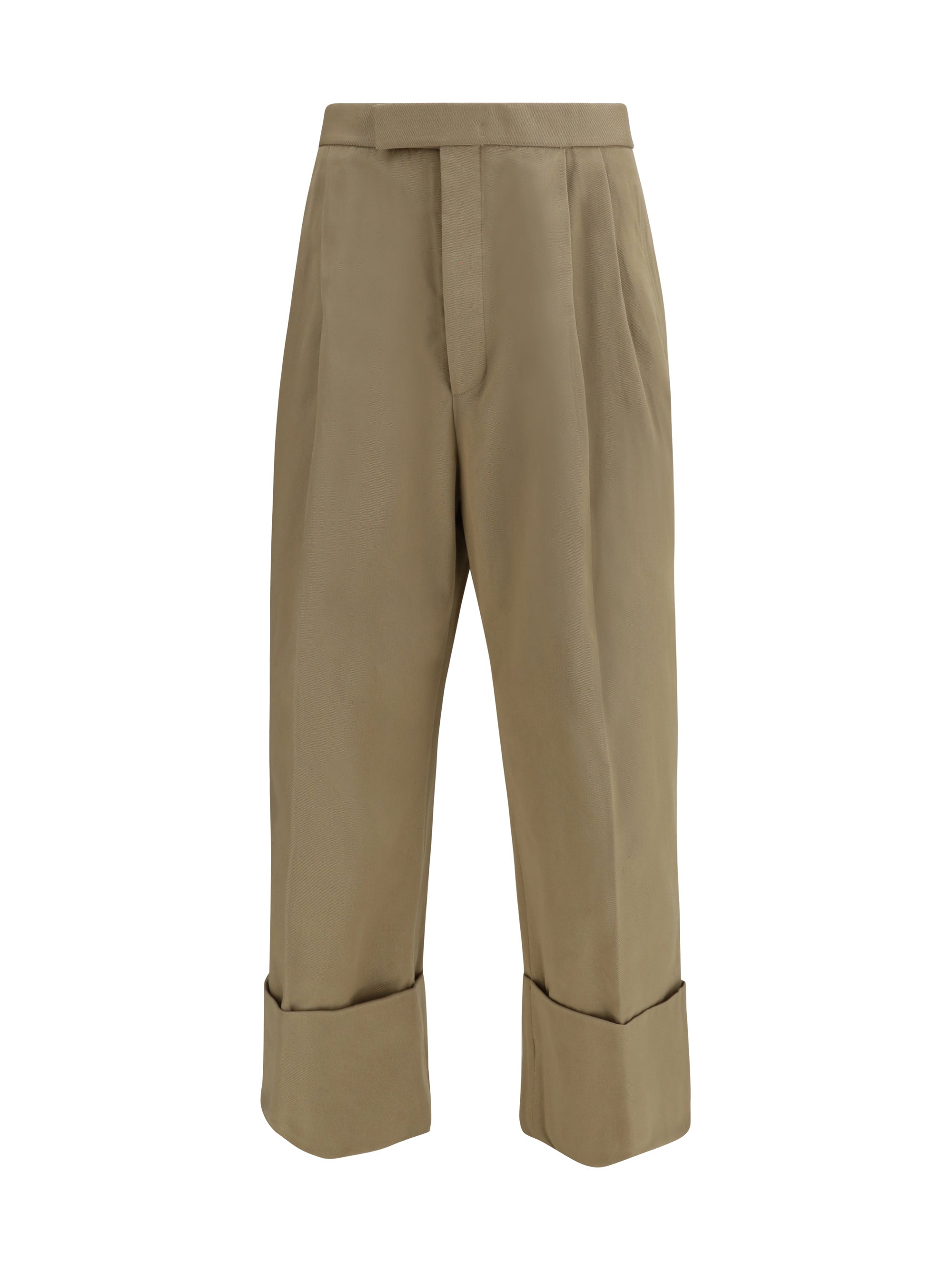 Cotton Gabardine with Double Pleats Trousers — Khaki