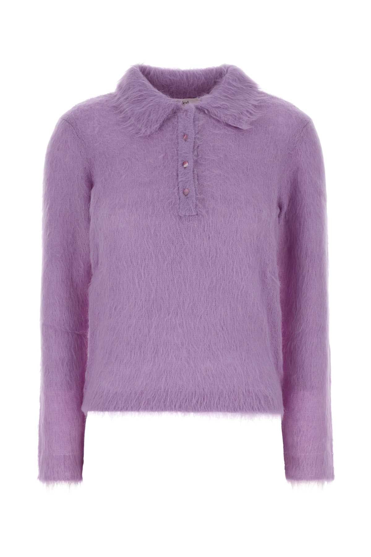 Wool-Blend with Embroidered Collar Polo Shirt — Purple
