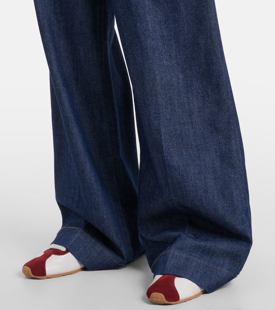 Pleated high-rise wide-leg jeans