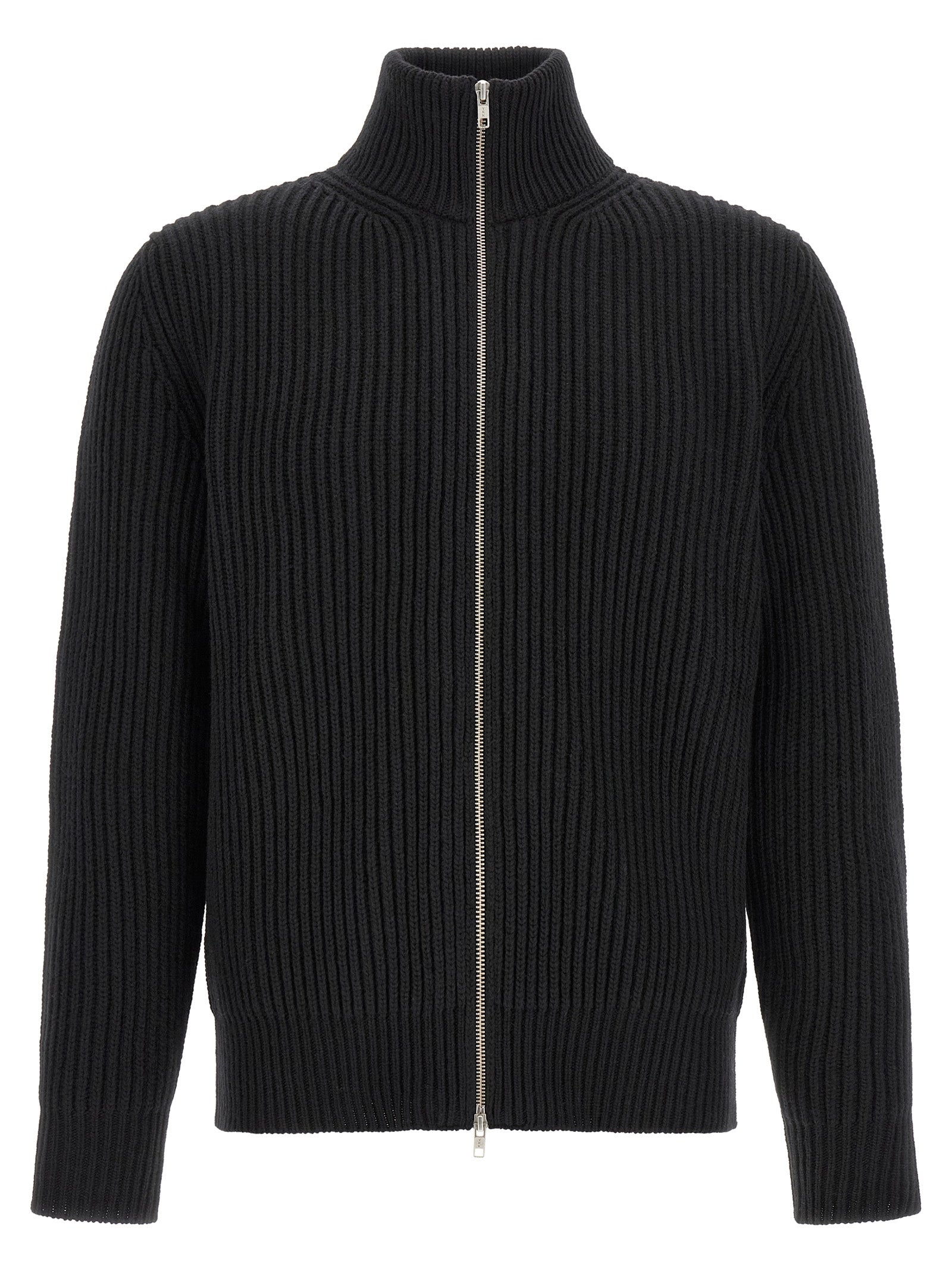 Ribbed Wool Cardigan — Black