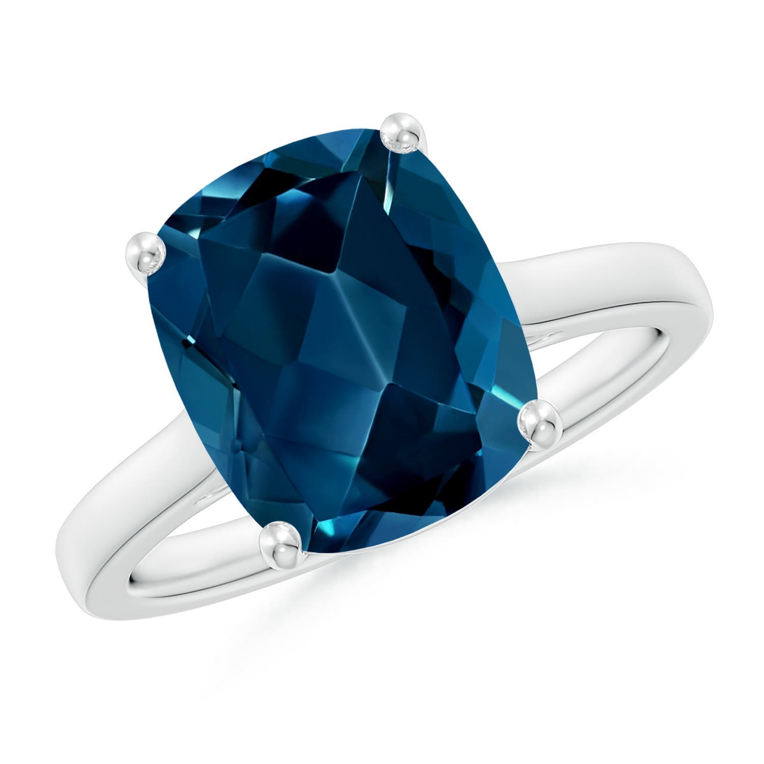 Angara 4.5 Carats Classic Cushion London Blue Topaz Solitaire Ring in Platinum