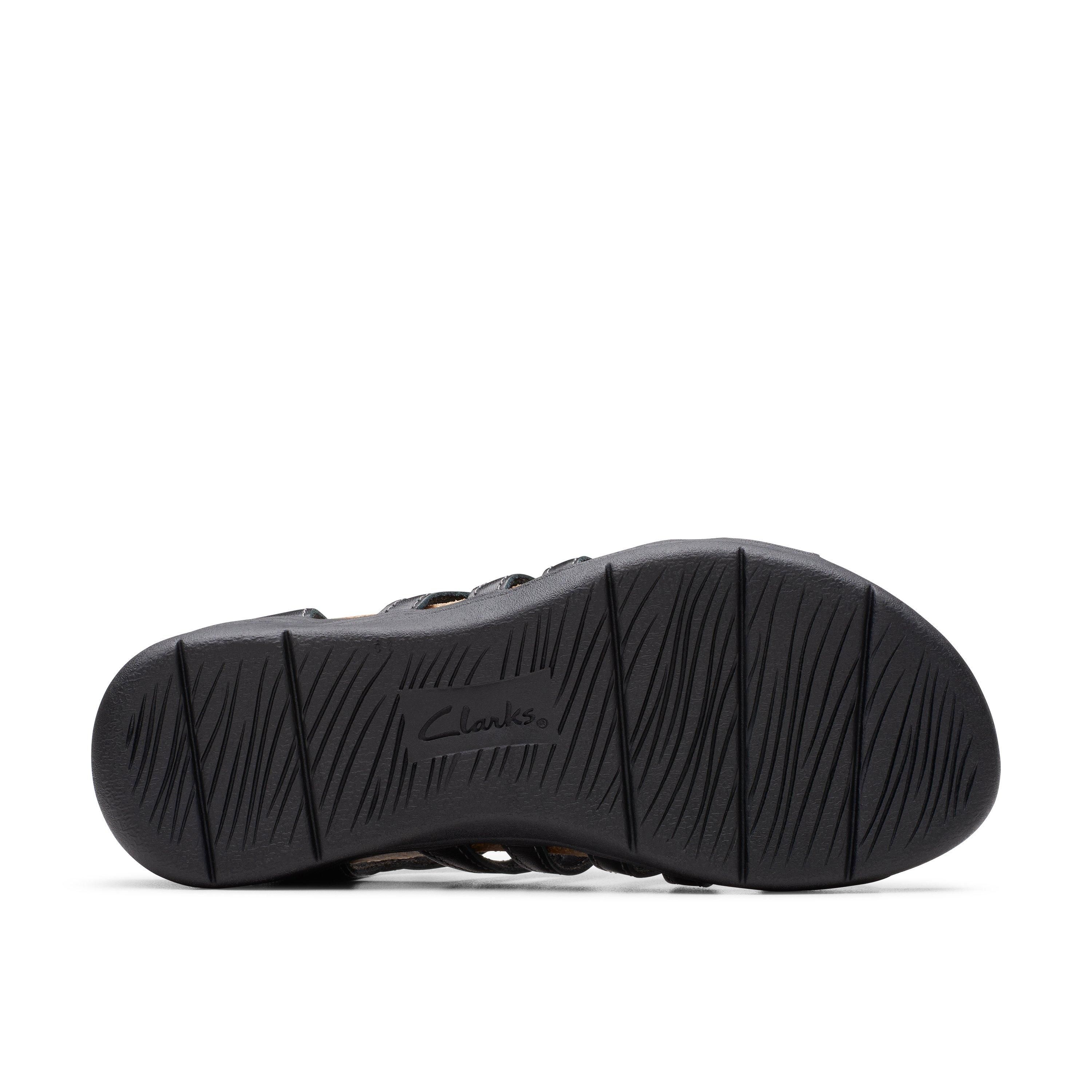 Clarks April Belle Black Leather Flat Sanda