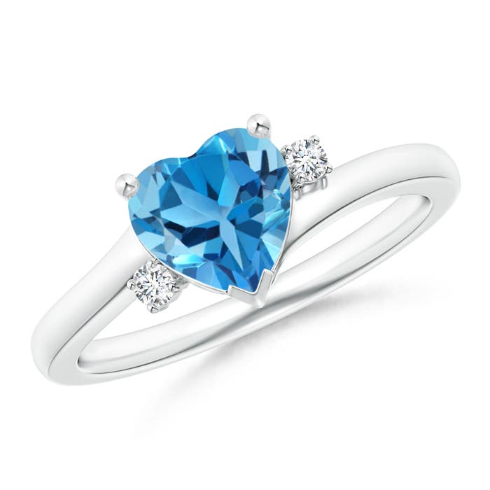 Angara 1.48 Carats Solitaire Heart Swiss Blue Topaz Bypass Ring with Diamonds in Platinum