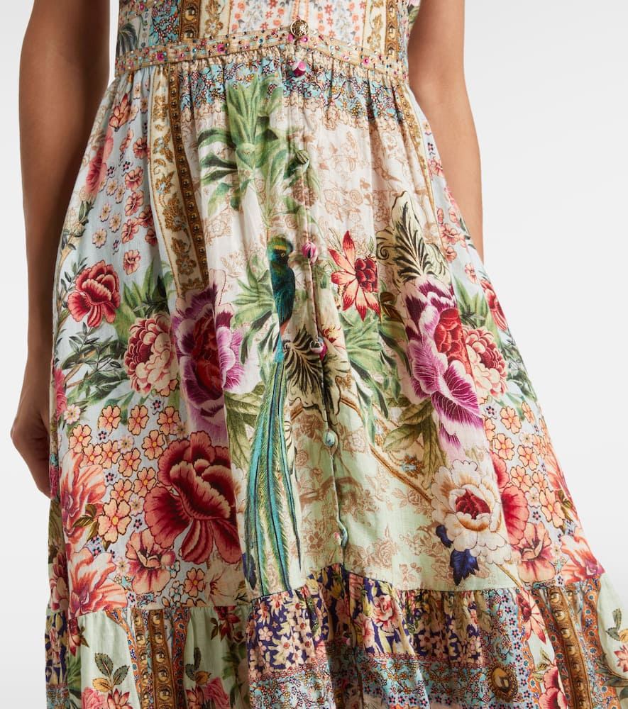 Embellished floral linen maxi dress