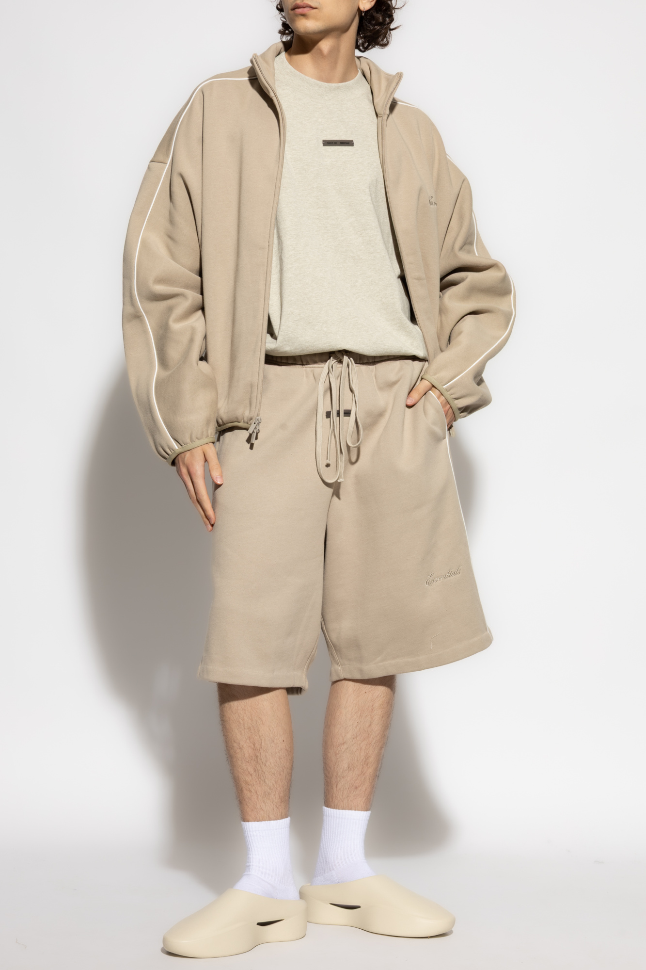 Sweat Shorts With Side Stripes, Men's, Beige