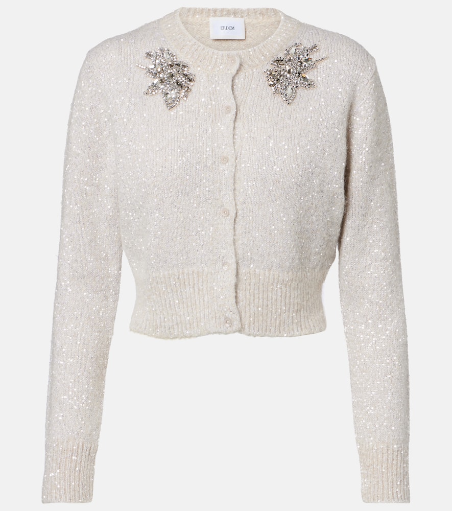 Embellished cropped alpaca-blend cardigan