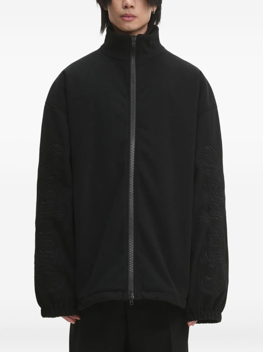 Logo-embossed zip-up jacket - Black