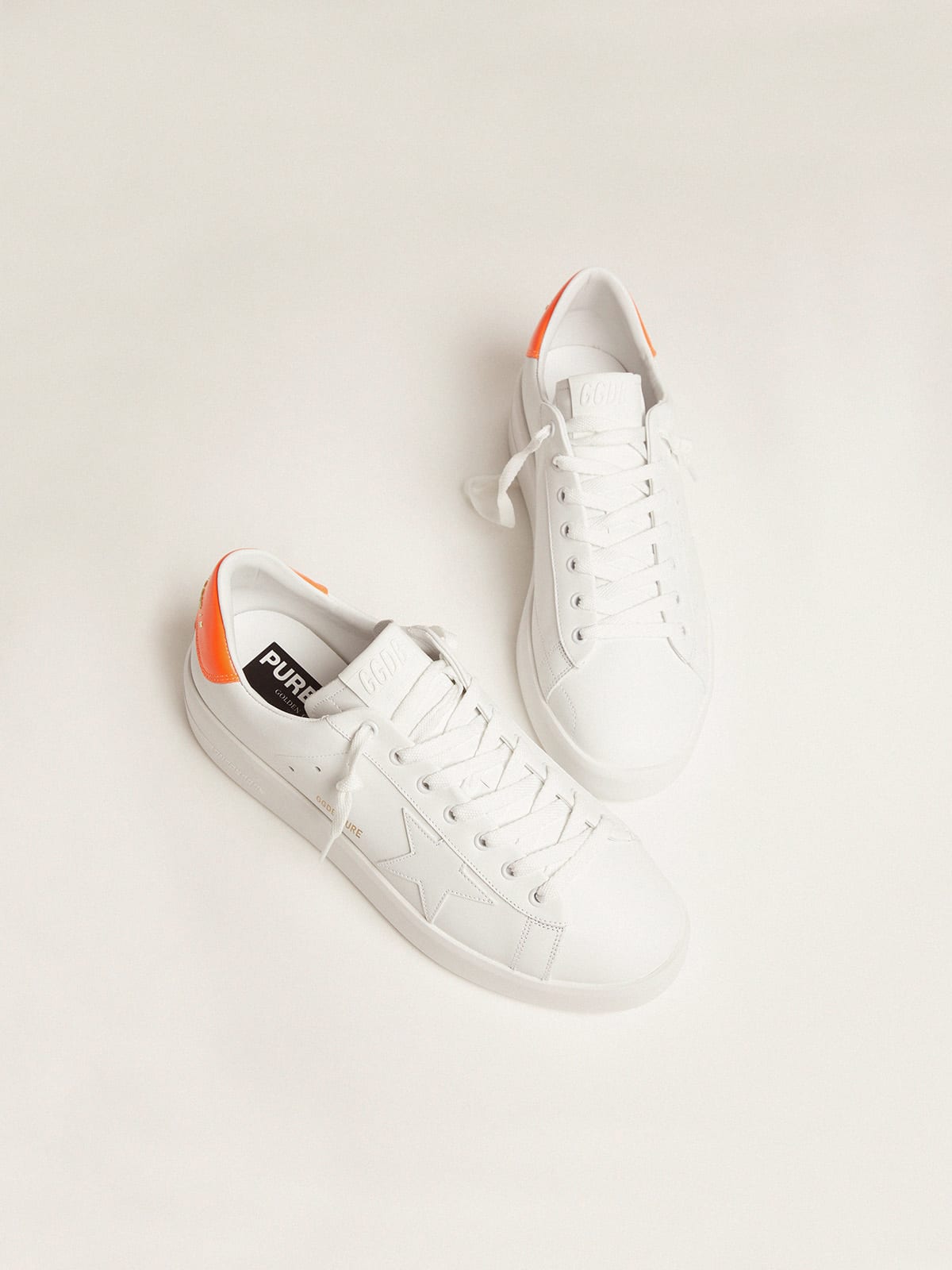 Golden Goose - White Purestar Sneakers With Fluorescent Orange Heel Tab, Man
