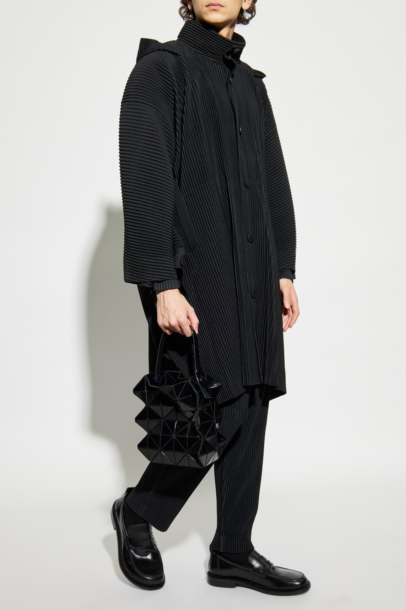Pleated Coat, Men's, Black