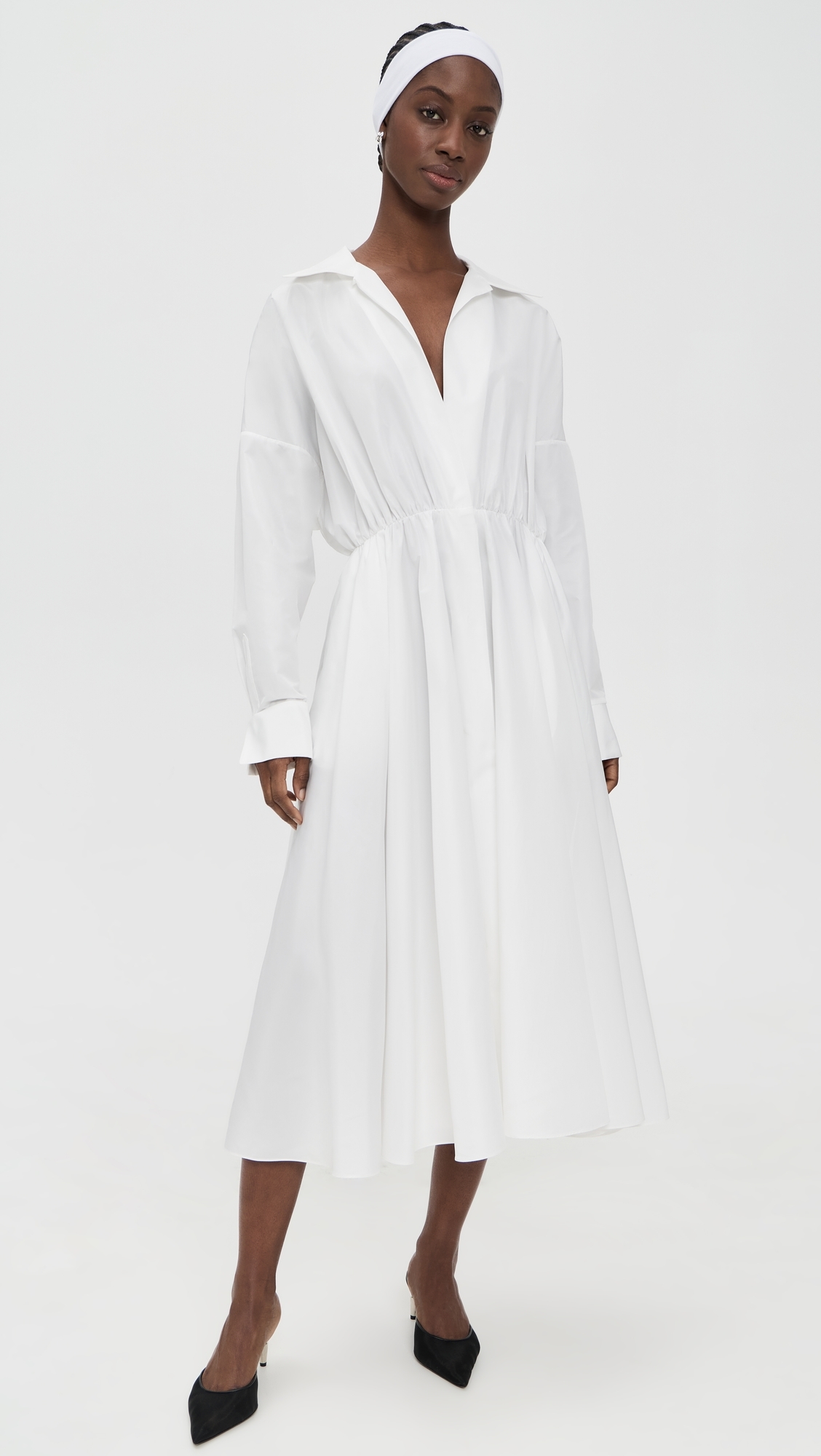 Super Oversized Boyfriend Neck Flared Shirt Dress Snow White