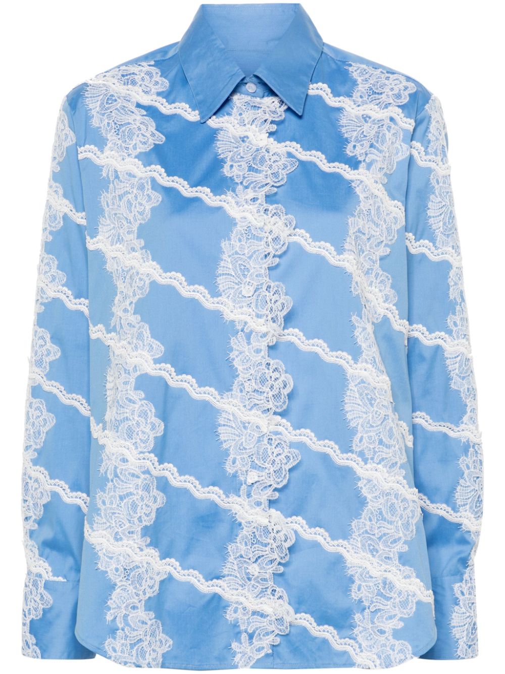 Lace-detail poplin shirt - Blue