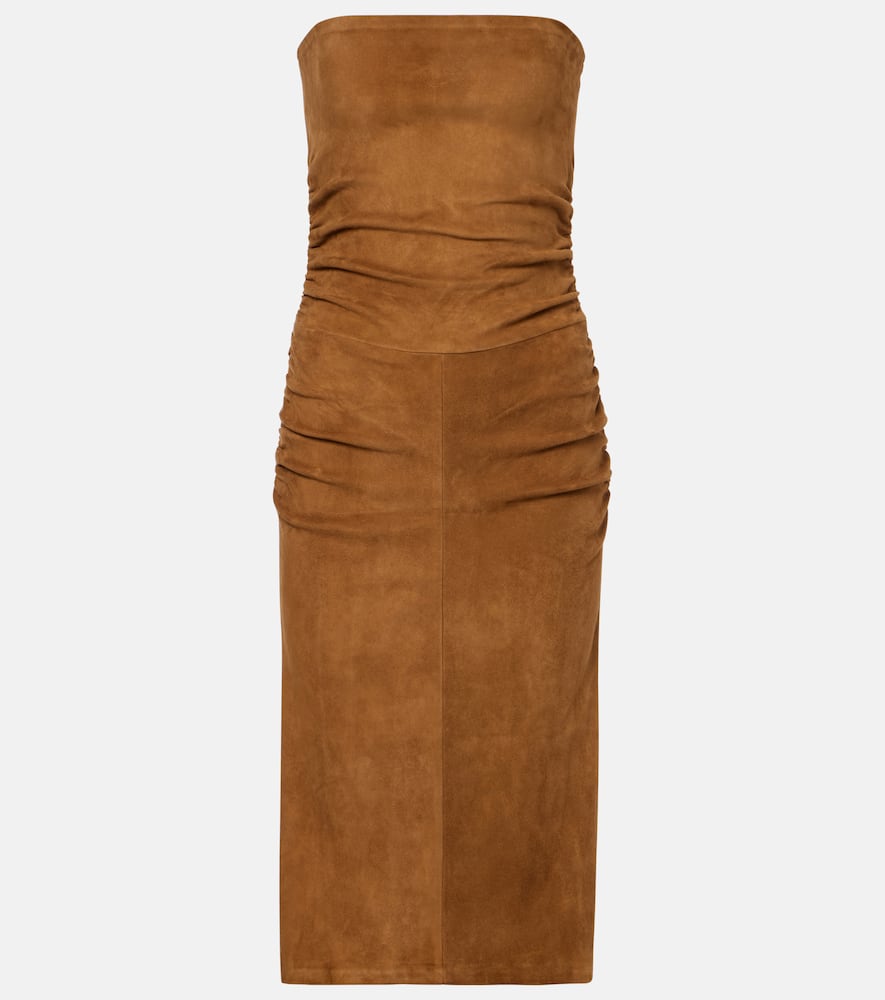 Salma ruched suede midi dress