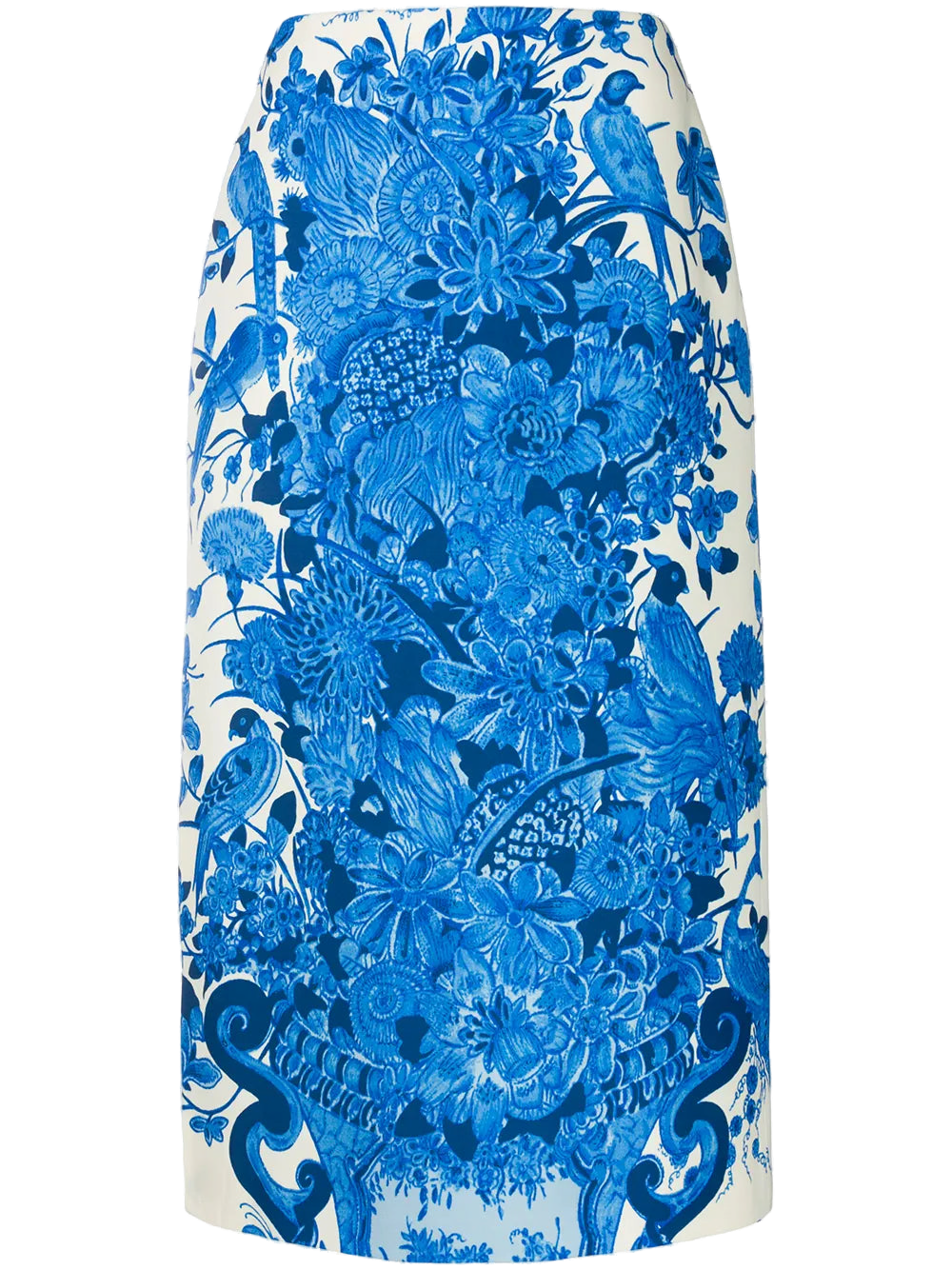 Floral-Print Wool-Silk Blend Skirt — Blue