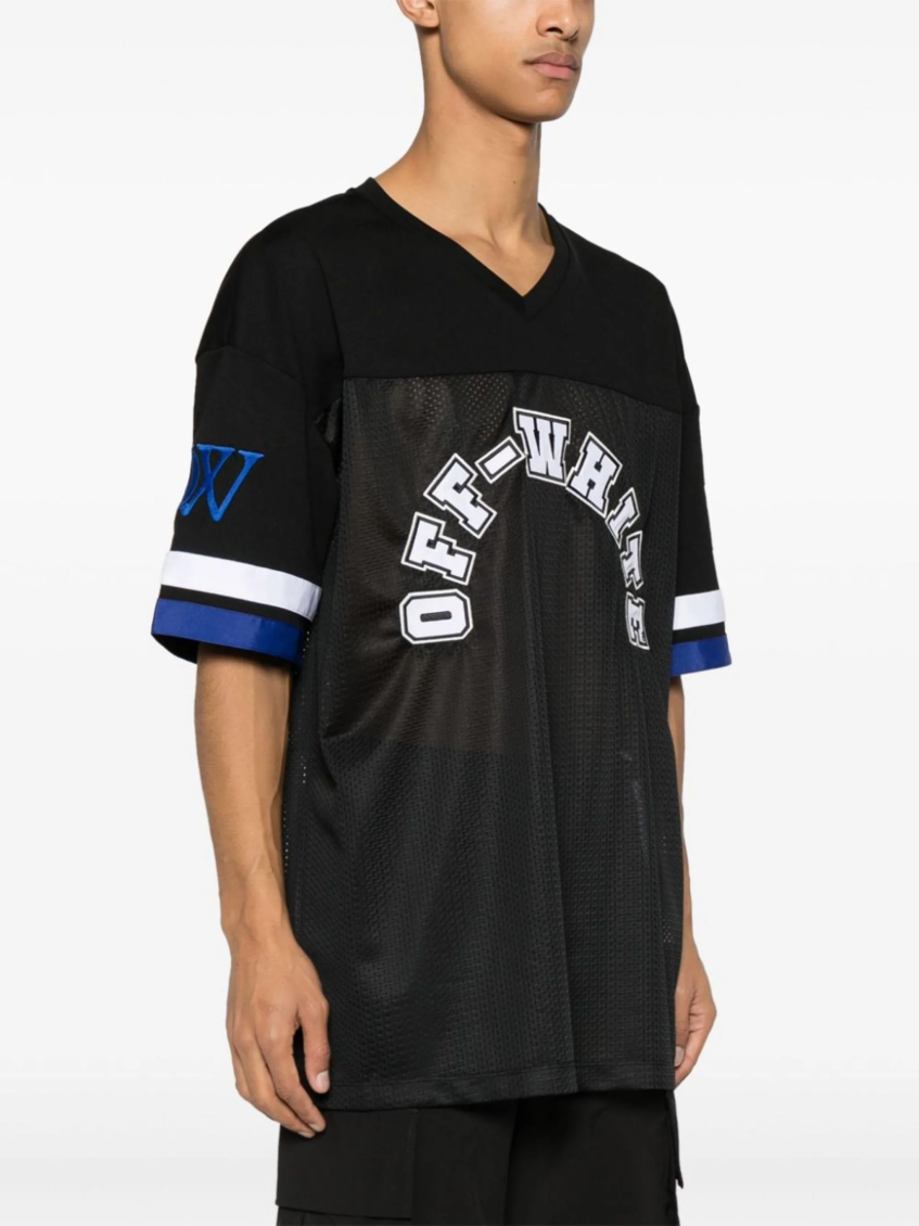 Logo-appliqué panelled T-shirt - 1001 BLACK WHITE