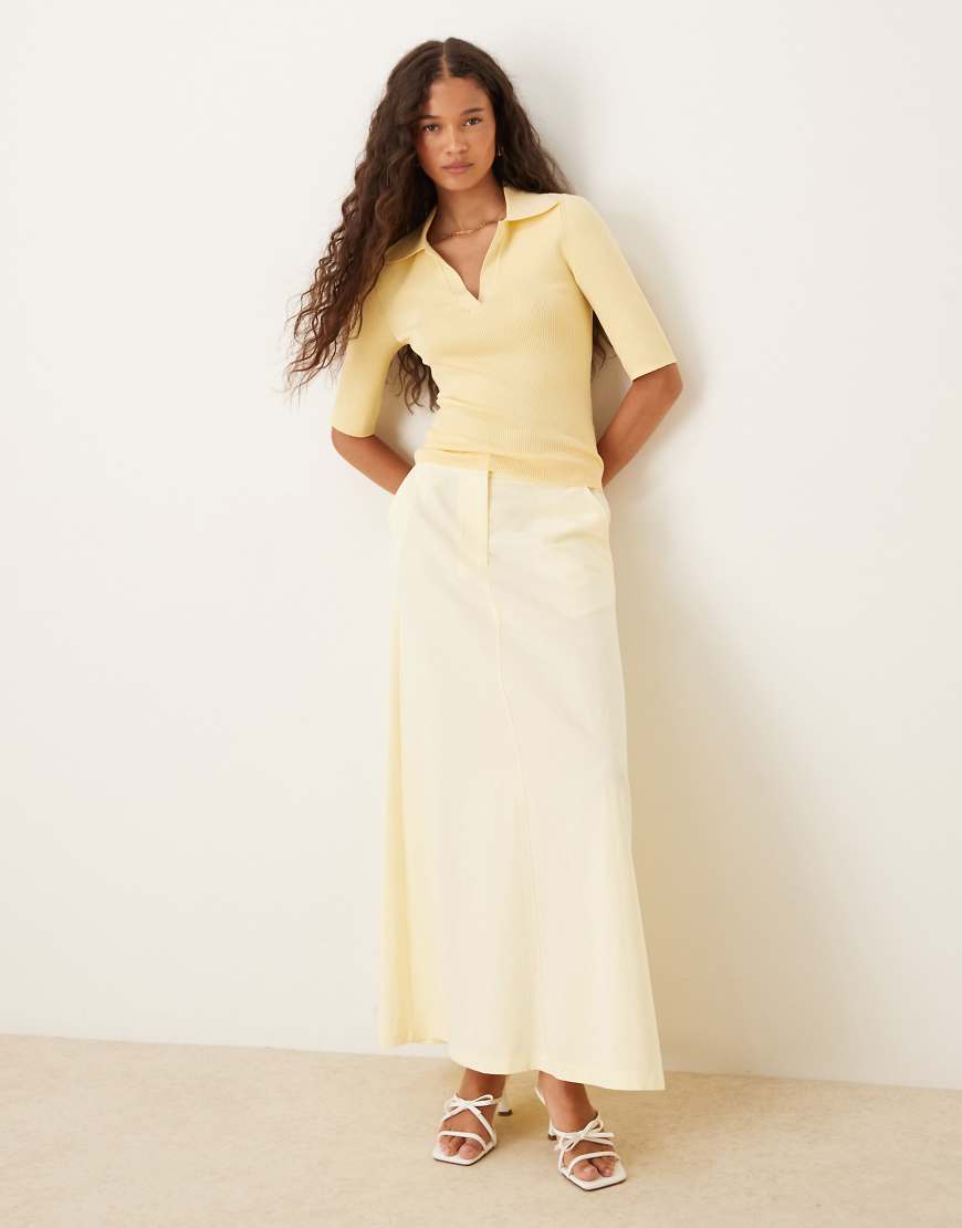 Linen blend tailored maxi skirt in buttermilk-Yellow