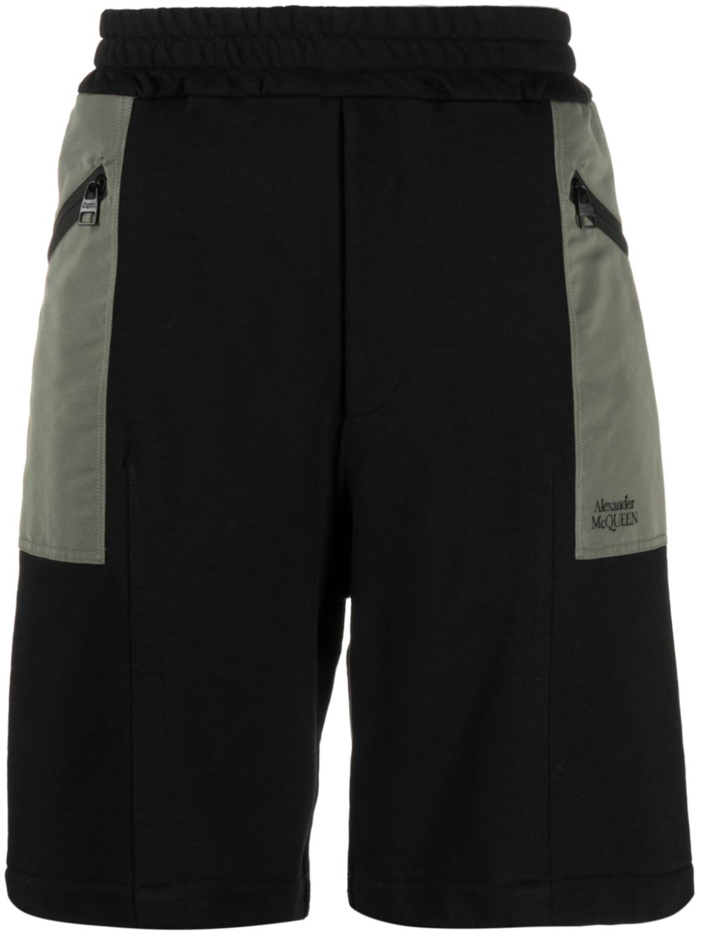Two-tone elasticated track shorts - Black