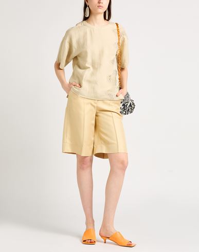 Alpha Studio Woman Top Beige Size 10 Linen, Viscose, Polyester