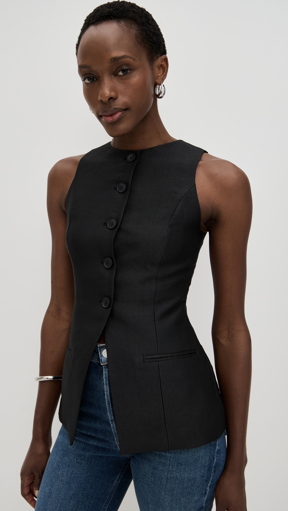 Leo Satin Long Waistcoat Black