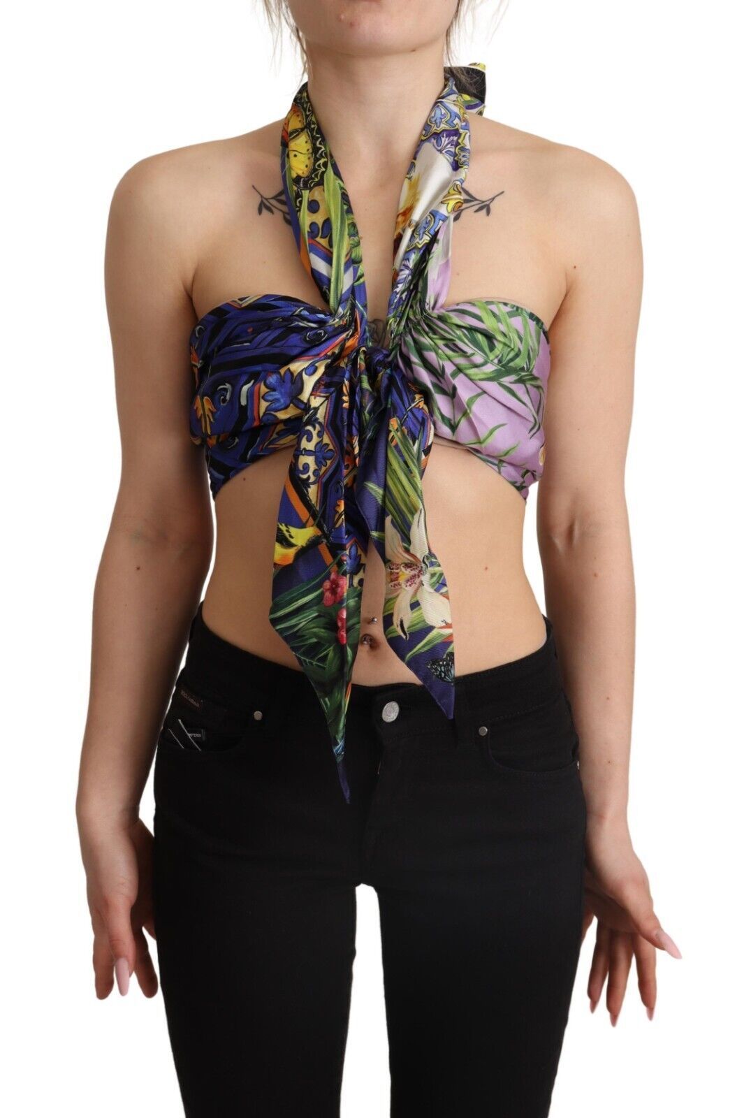 Foulard Silk Halter Blouse — Multicolor