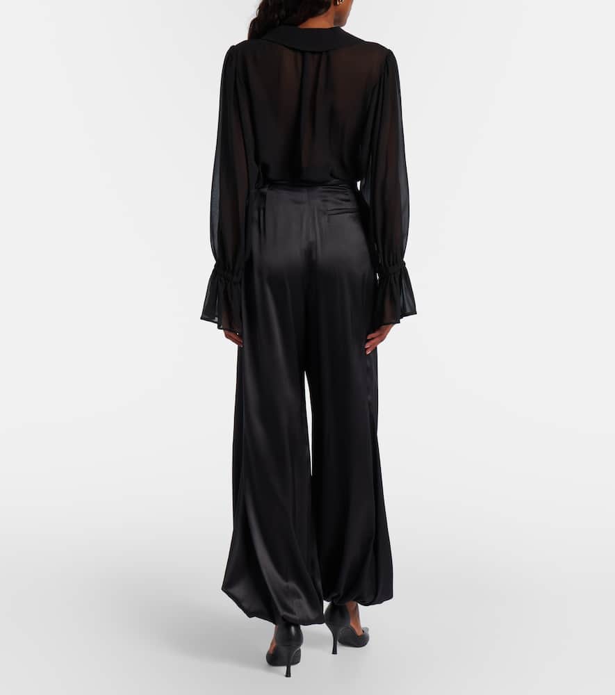 Silk-blend satin wide-leg pants
