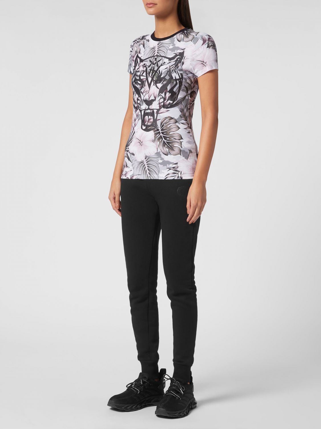 Tiger-print floral T-shirt - White