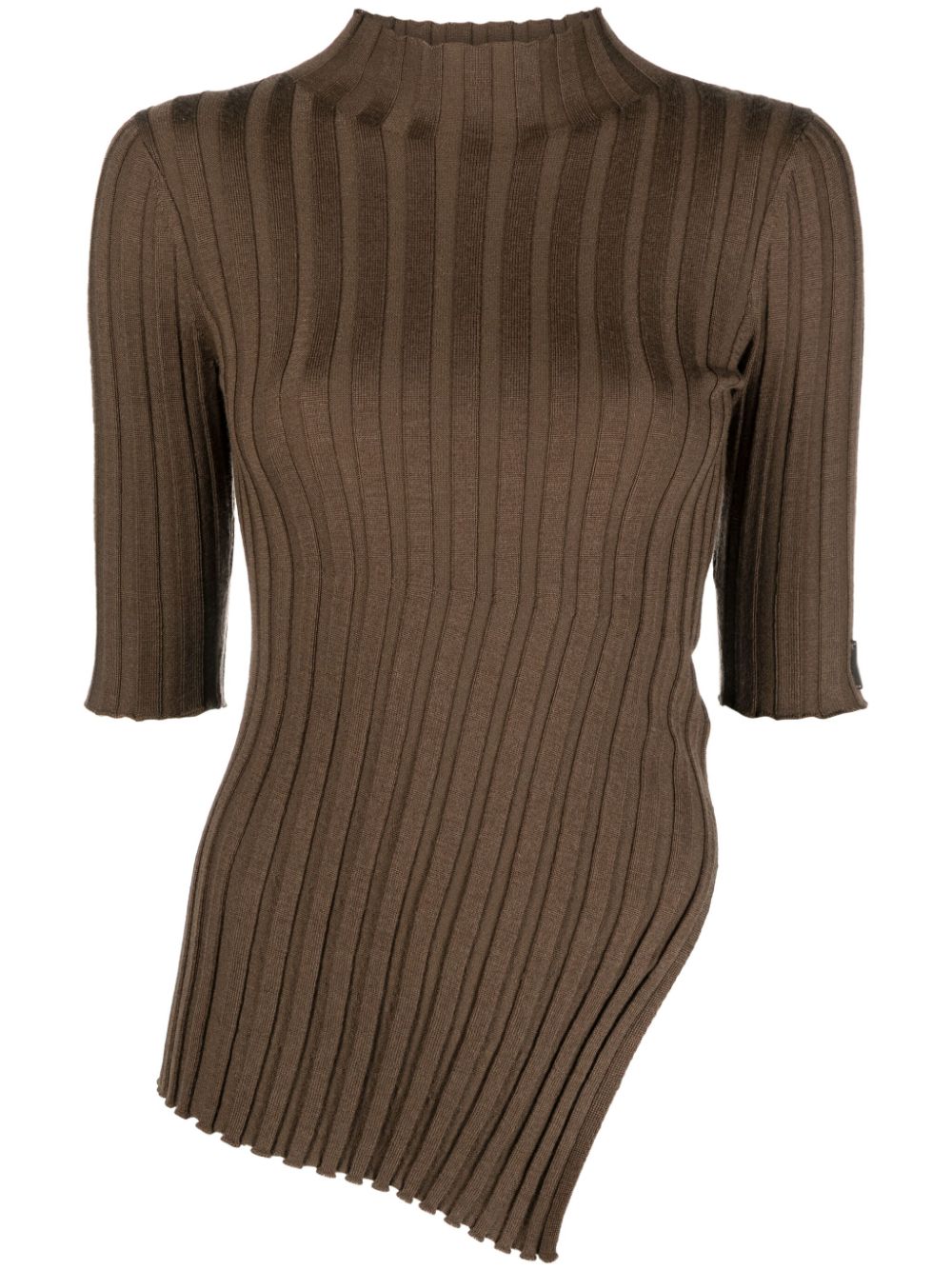 High-neck ribbed-knit top - Brown