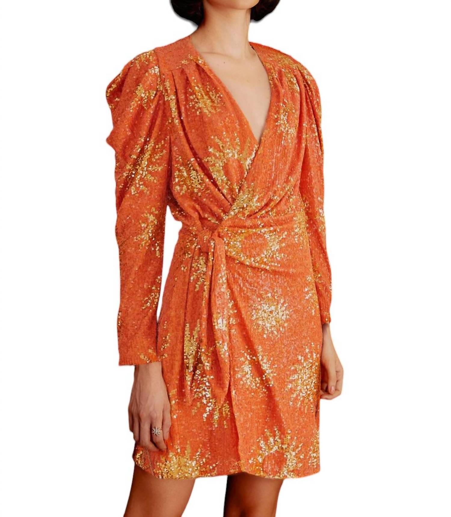 Sunny Mood Long Sleeve Wrap Dress In Orange