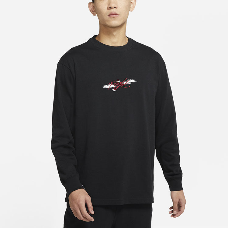 Men's Jordan Alphabet Embroidered Printing Breathable Sports Round Neck Long Sleeves Autumn Black T-Shirt