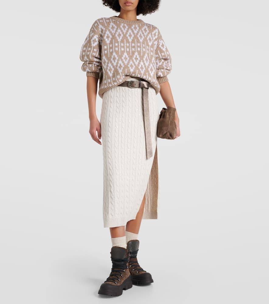 Knit cotton-blend midi skirt