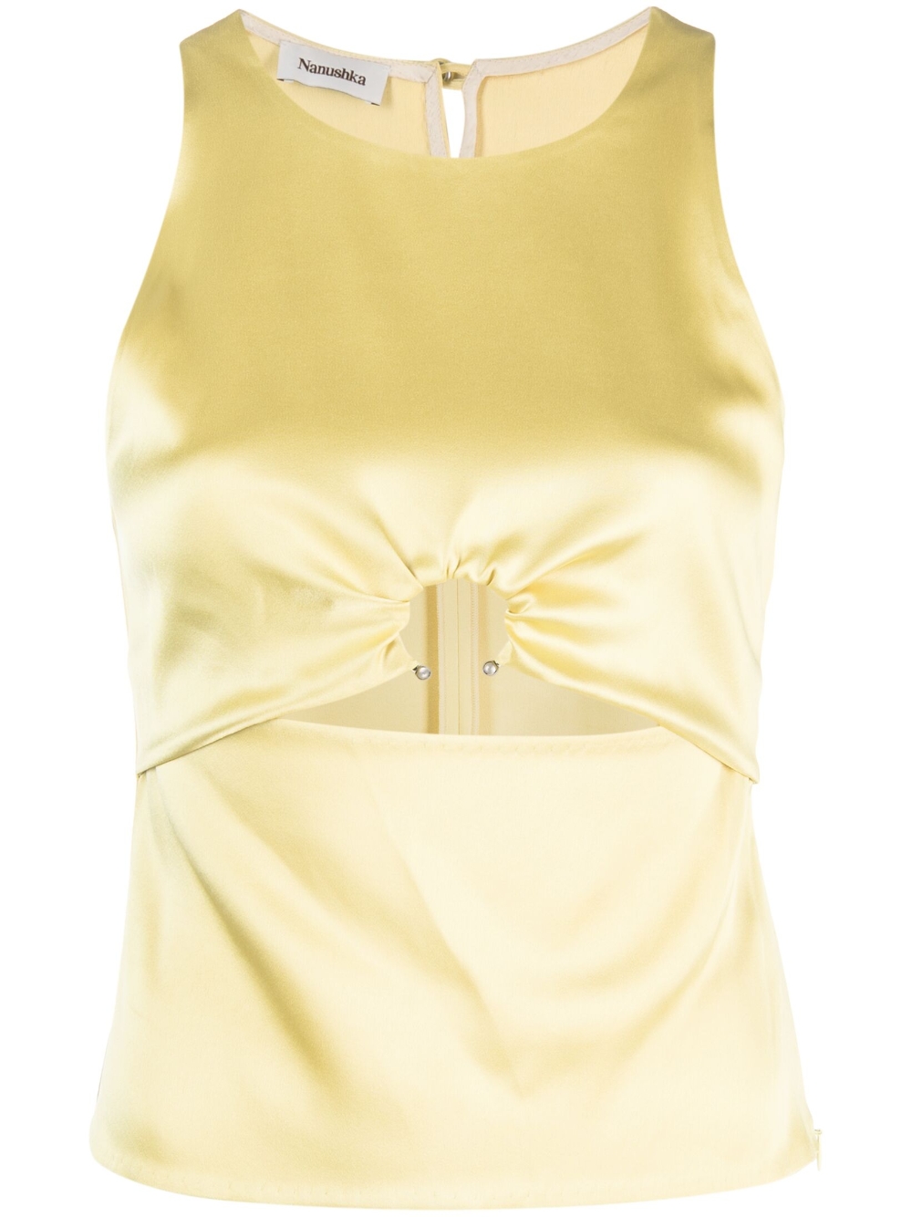 Cut-out sleeveless satin top - Yellow