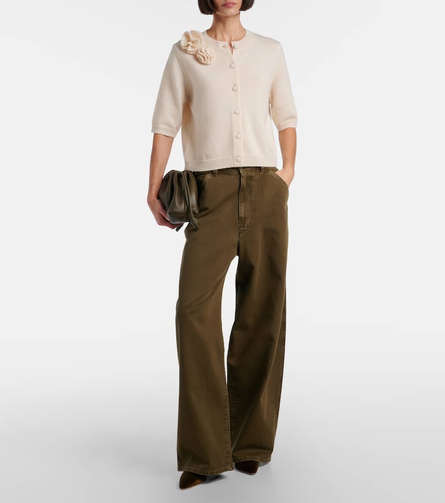 Floral-appliqué wool and cashmere cardigan