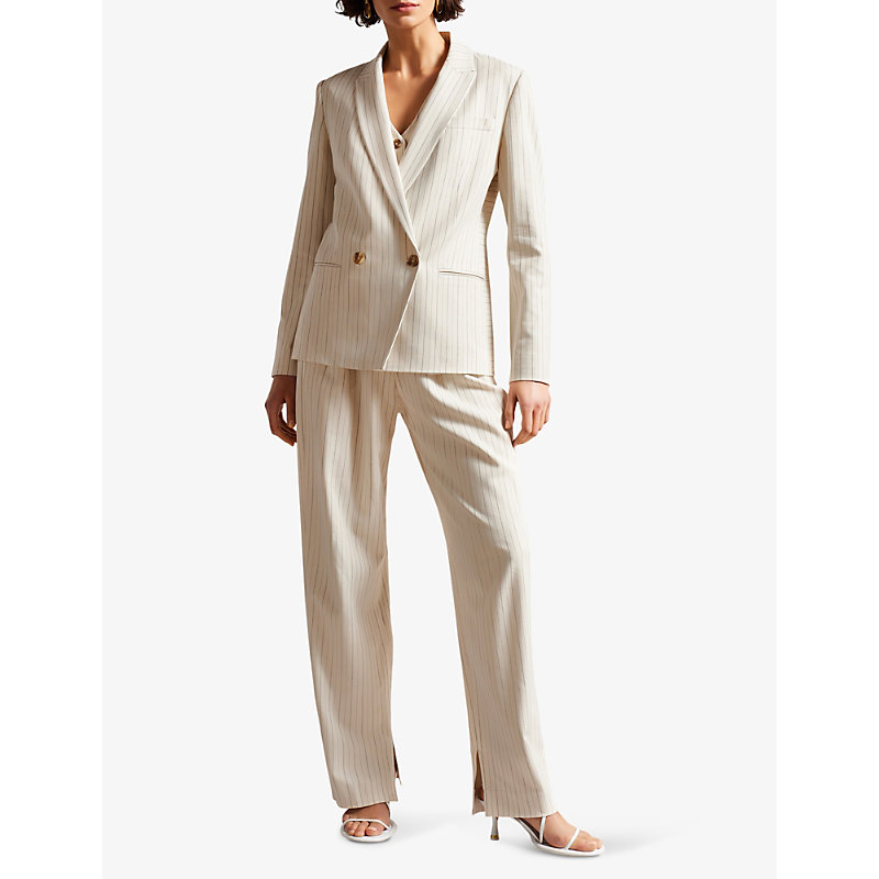 Womens Cream Double-breasted Pinstripe Stretch-woven Blazer